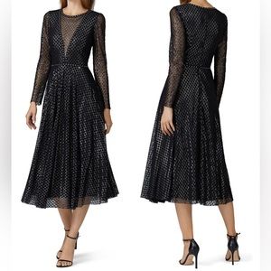 NISSA Black Printed Tulle Midi Dress Size 6